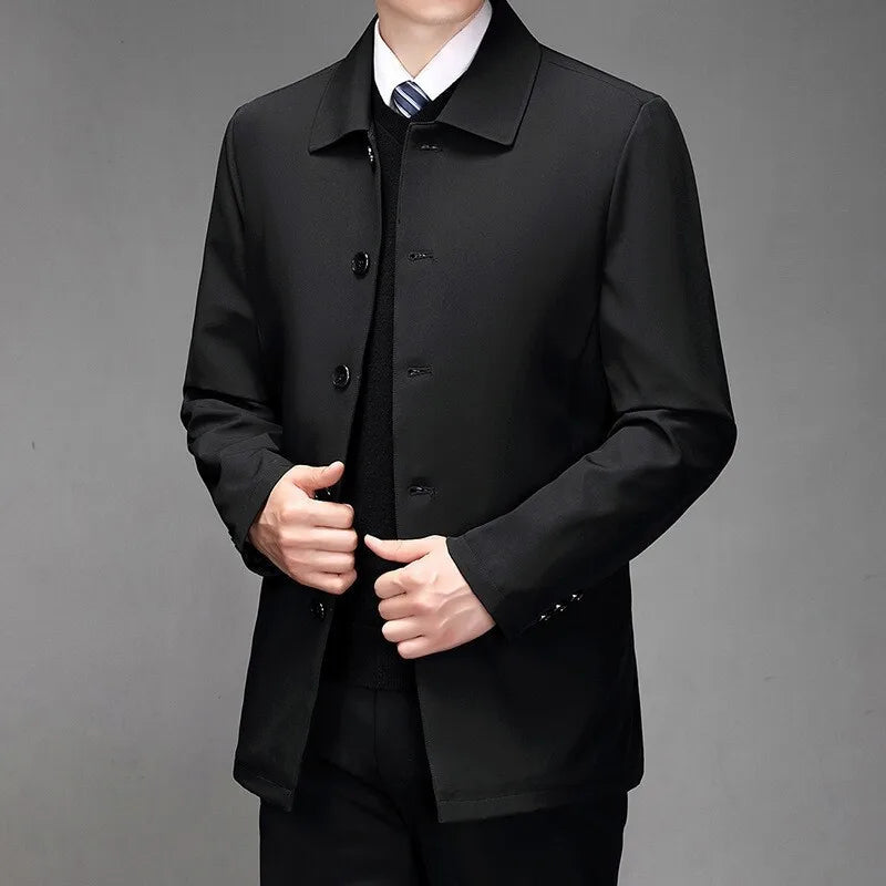 Navy blue executive tailored coat for professionals, slim fit with wrinkle-resistant crisp drape
