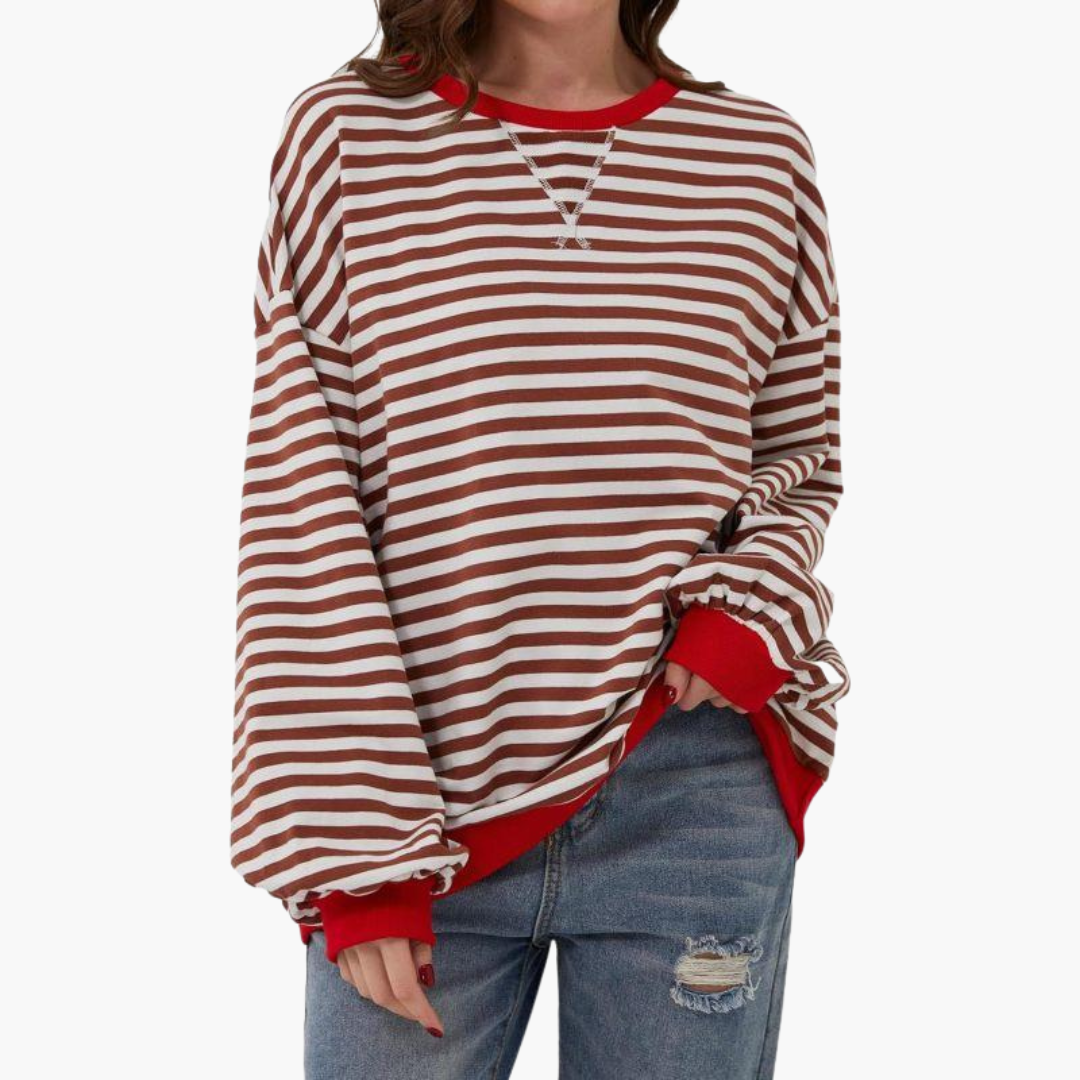 Women's oversized striped sweatshirt relaxed fit long sleeve casual pullover with horizontal stripe pattern