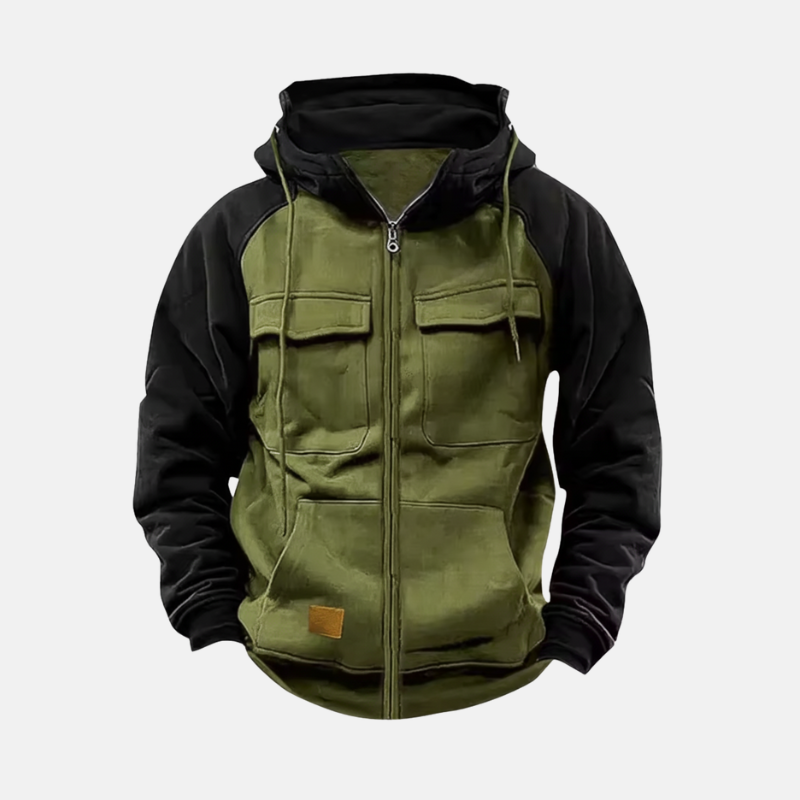 Men's knit blend relaxed hip-length pullover hoodie with drawstrings for casual athleisure