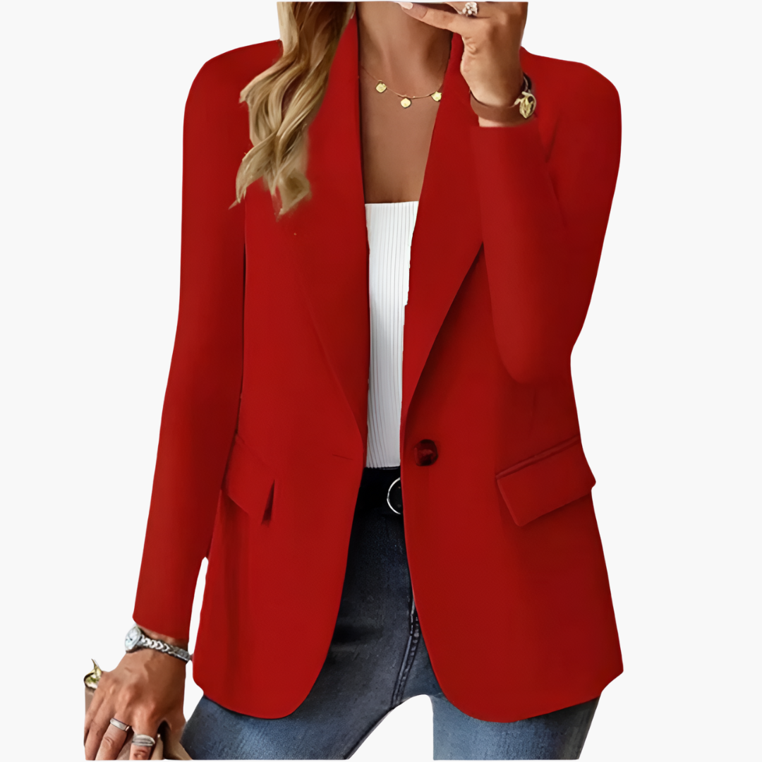 Women's structured blazer with notched lapel and single button front for sharp professional office wear