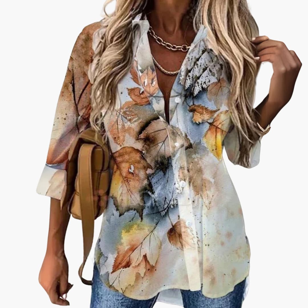 Women's floral blouse contrast design breathable lightweight fabric casual polished everyday comfort