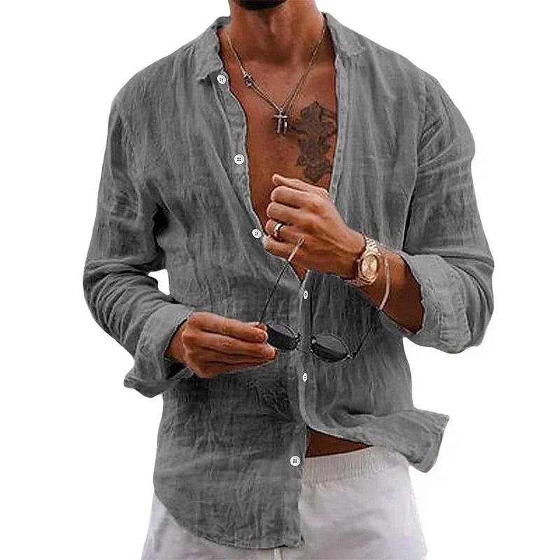 Alex men's white linen shirt classic relaxed fit with breathable fabric for casual office wear