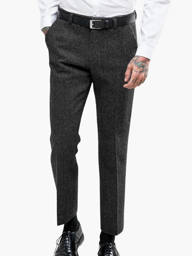 Men's vintage tweed trousers slim tailored fit retro-inspired texture for office and festive wear