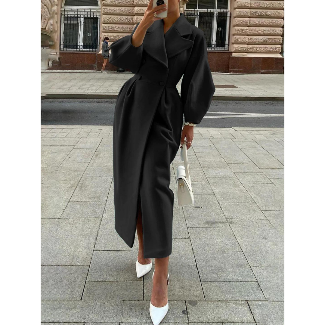 Women's elegant long trench coat solid color classic silhouette versatile spring autumn outerwear