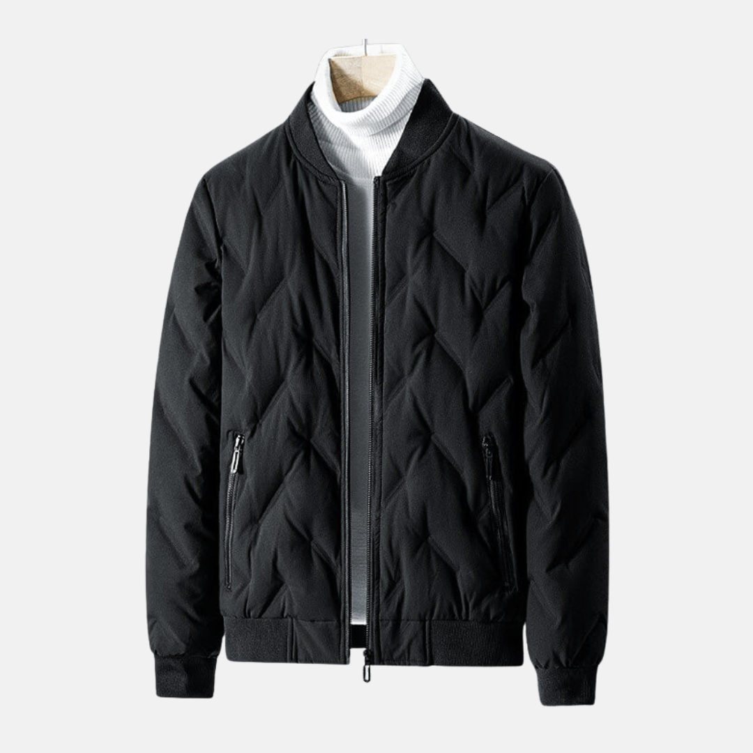 Men's quilted chevron bomber jacket with ribbed collar and cuffs, relaxed fit urban winter outerwear
