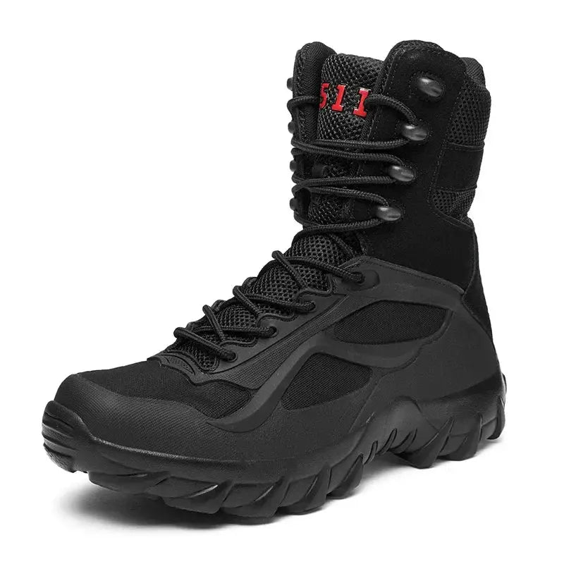 Ranger tactical hiking boots in tan, lightweight waterproof design with non-slip military-grade sole