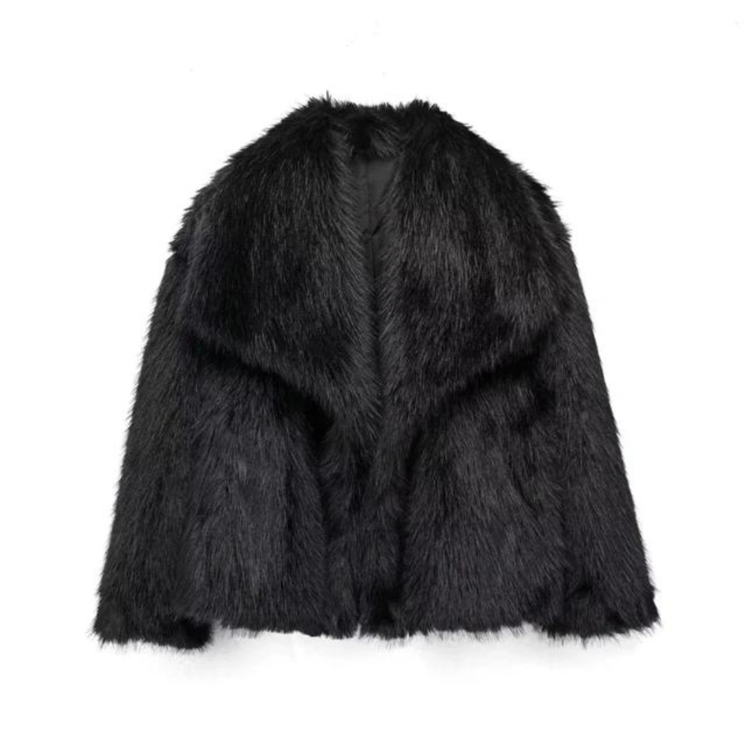 Women's cropped faux fur coat tailored fit in plush ivory, chic layering piece for day to night