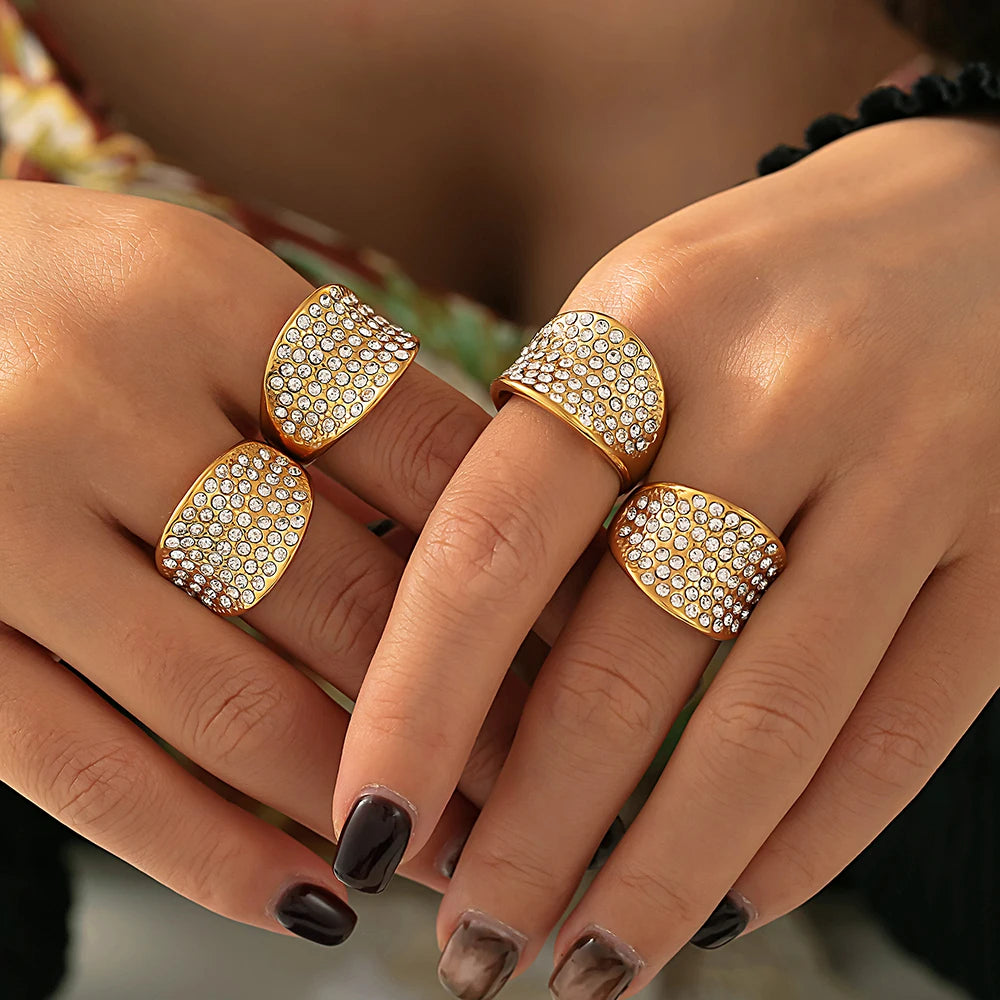 Zira pavé ring and earrings set gold silver plated sparkling crystals elegant geometric jewelry duo