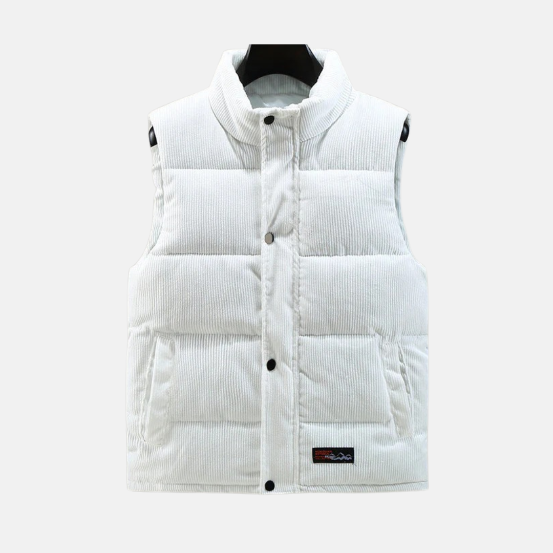 Men's corduroy quilted vest high collar snap-front warm layering casual winter style