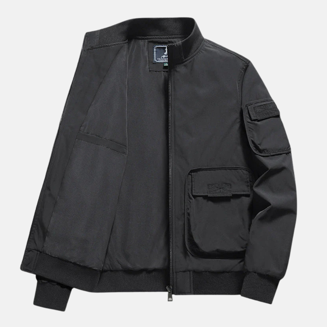 Men's navy bomber jacket relaxed fit lightweight wind-resistant full-zip with patch pockets