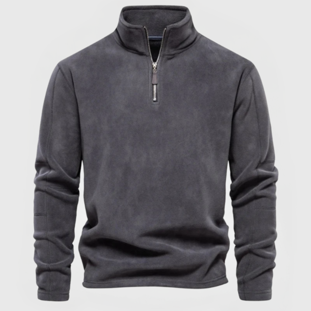 Heather gray lightweight fleece half-zip pullover with stand collar for easy everyday layering