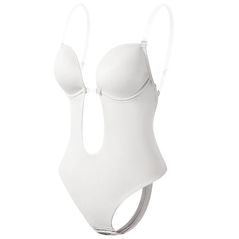 Nude backless shaper bra with tummy control, lifted bust support and seamless silhouette