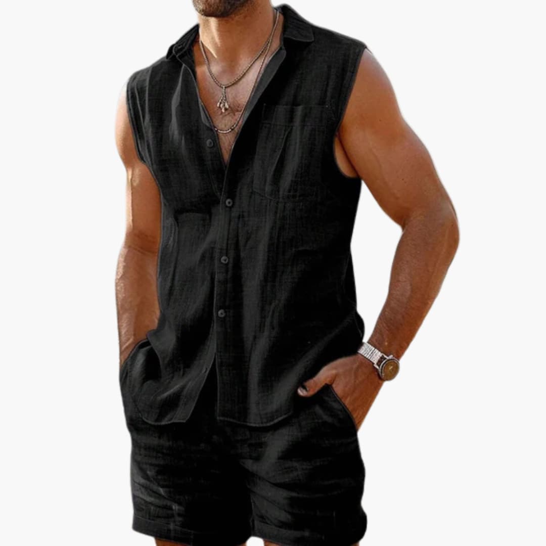 Men's sleeveless shirt and shorts set lightweight polyester relaxed fit casual summer matching outfit