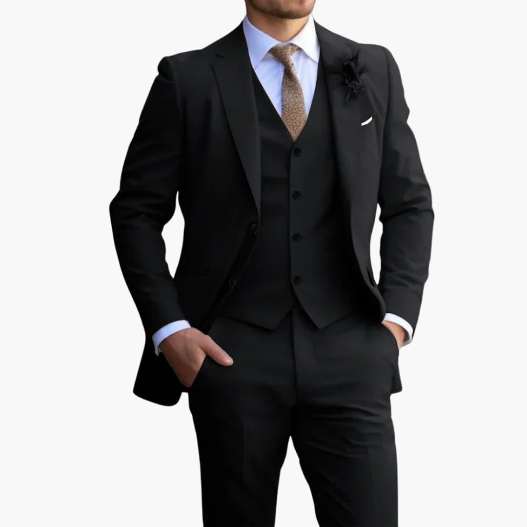 Men's slim fit three-piece formal suit set with vest jacket and trousers for professionals