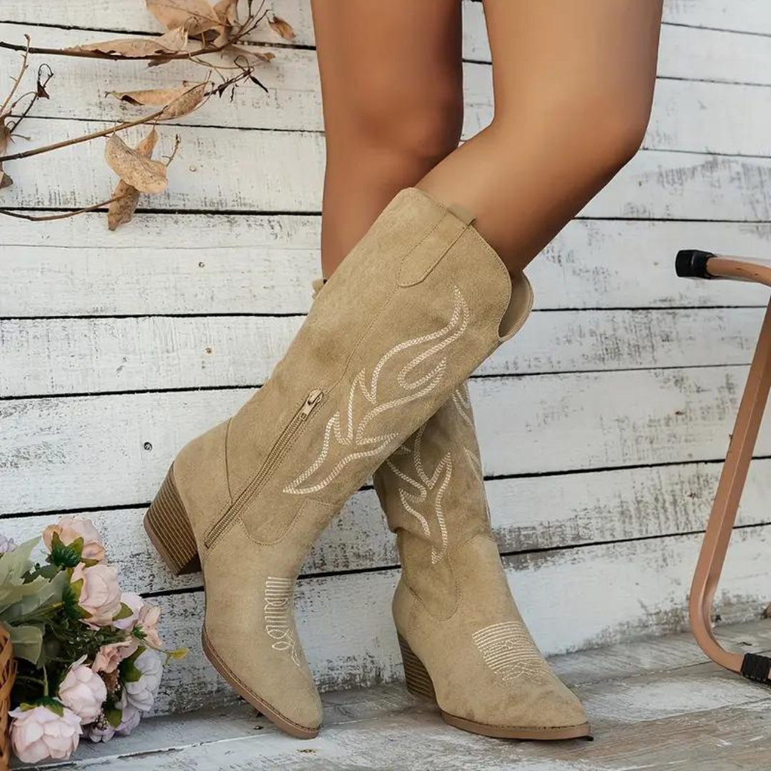 Women's knee-high cowboy boots vintage Western style pointed toe elegant design everyday wear