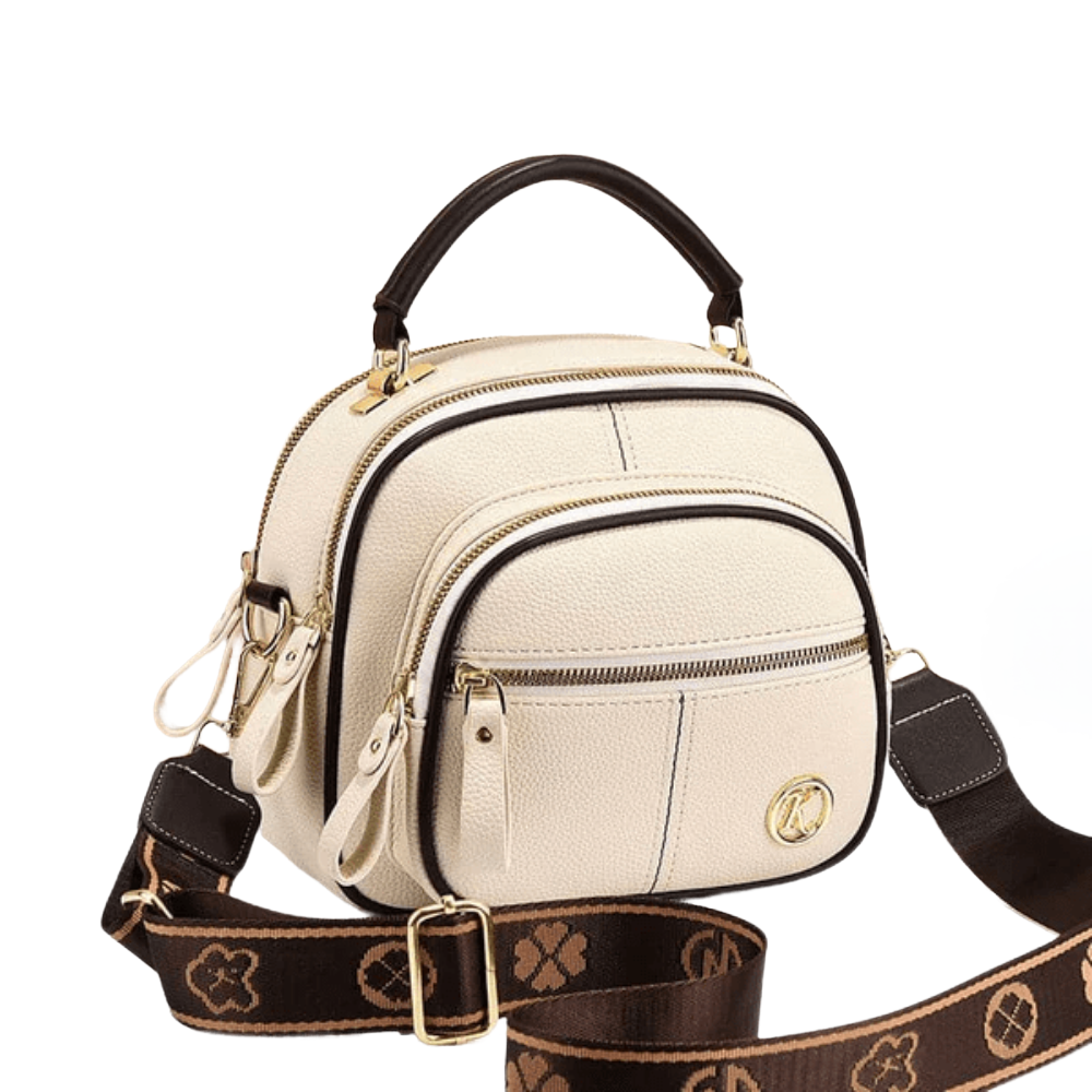 Jan mini handbag vegan leather chic compact organizer dual zippers detachable strap women