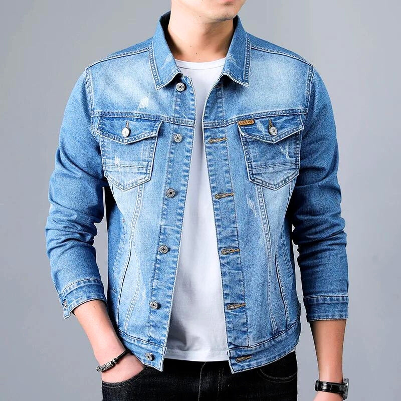 Green washed denim jacket unisex retro style with worn-in distressed finish for everyday wear