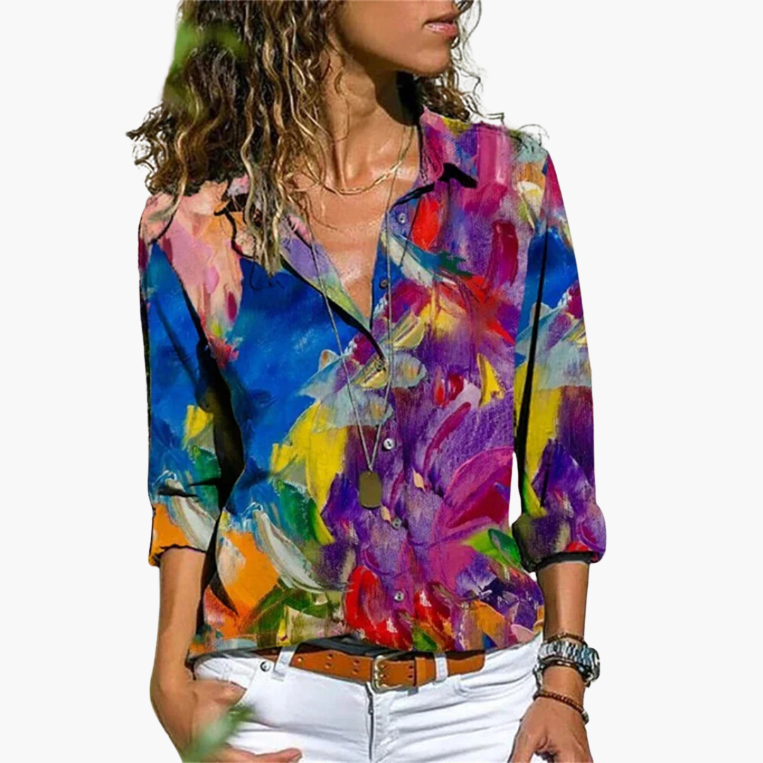 Women's flowy loose-fit shirt lightweight breathable blouse relaxed silhouette versatile everyday style