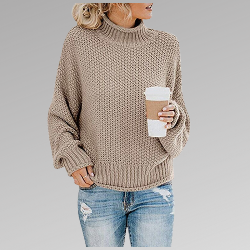 Braelyn women's cream ribbed high-neck pullover sweater relaxed fit soft-touch knit minimalist winter