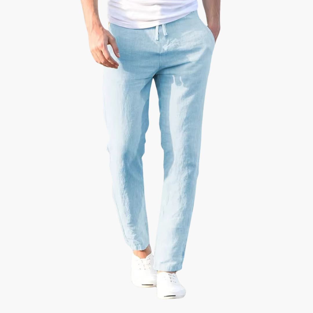 Men's slim fit drawstring waist trousers lightweight breathable fabric office casual pants