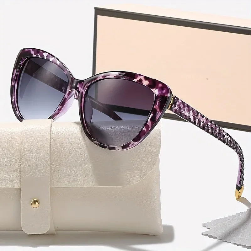 Women's polarized cat-eye sunglasses UV400 diamond textured arms high-gloss frame Monaco style