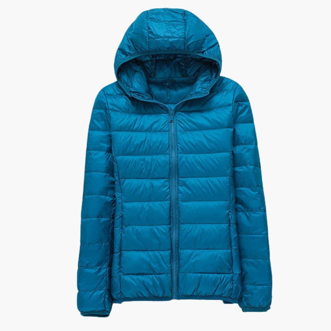Women's hooded quilted jacket full zip hidden side pockets transitional weather everyday comfort