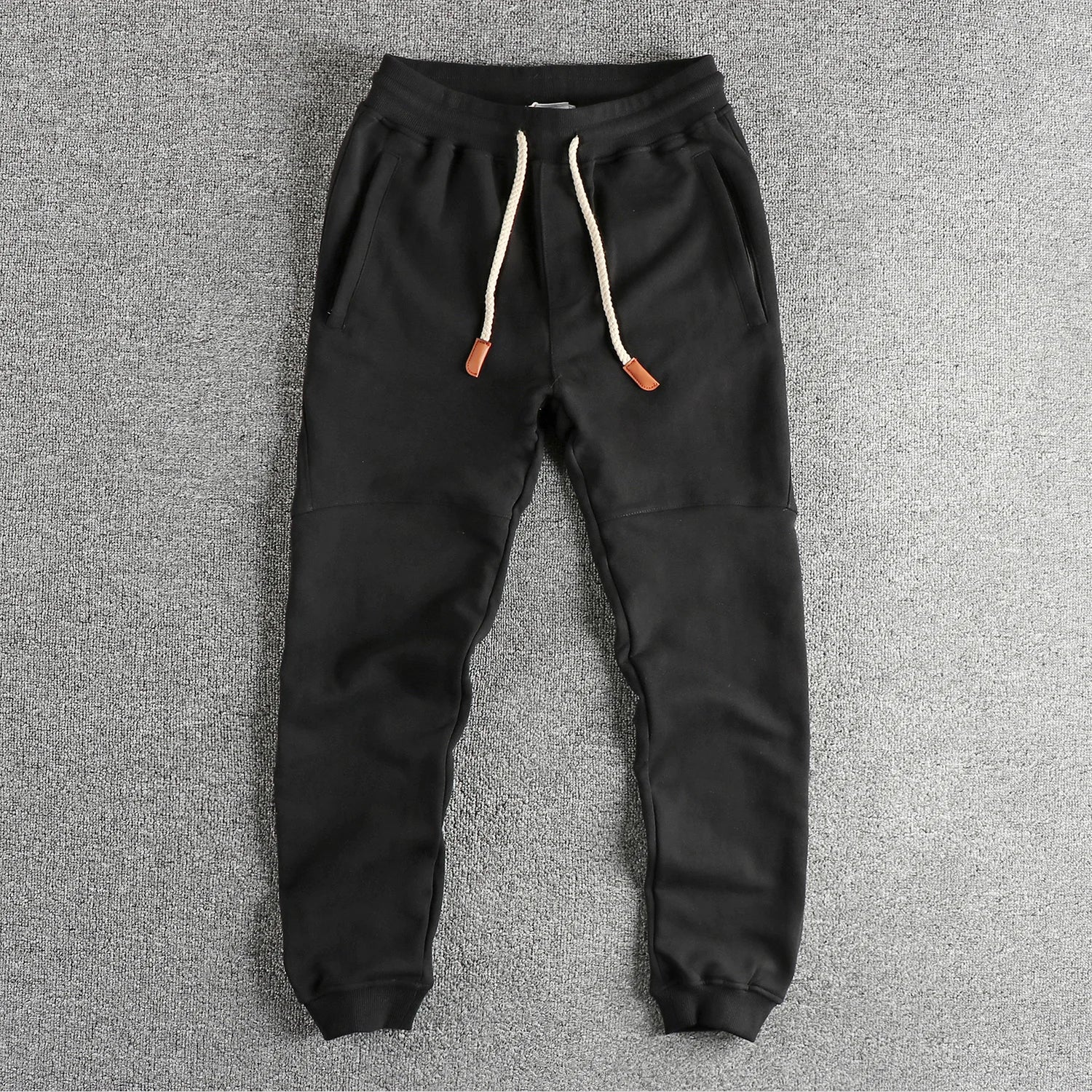 Men's charcoal tapered jogger pant heavyweight cotton fleece slim fit with zippered pockets