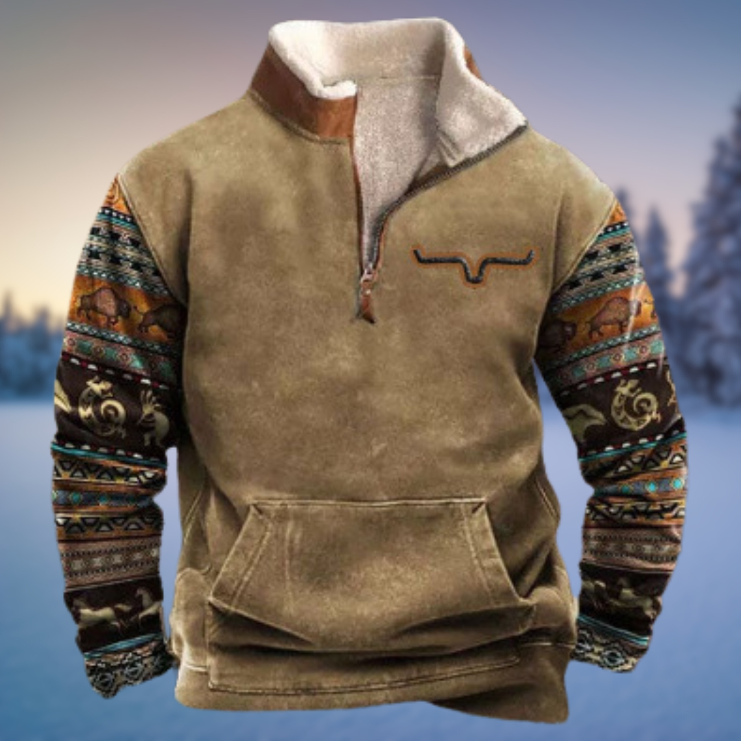 Macklin brown tribal western hoodie sweatshirt, soft-lined cozy fit for outdoor adventures