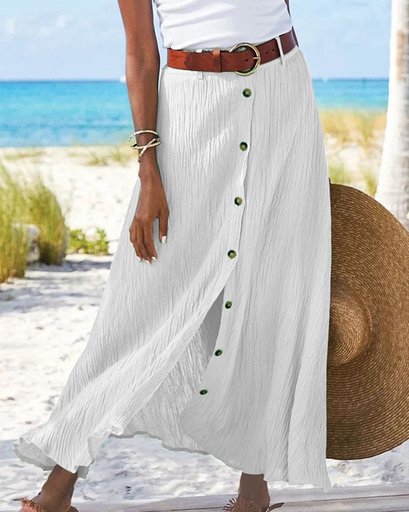 Women's solid cotton maxi skirt elegant A-line silhouette versatile everyday wear with polished simple cut