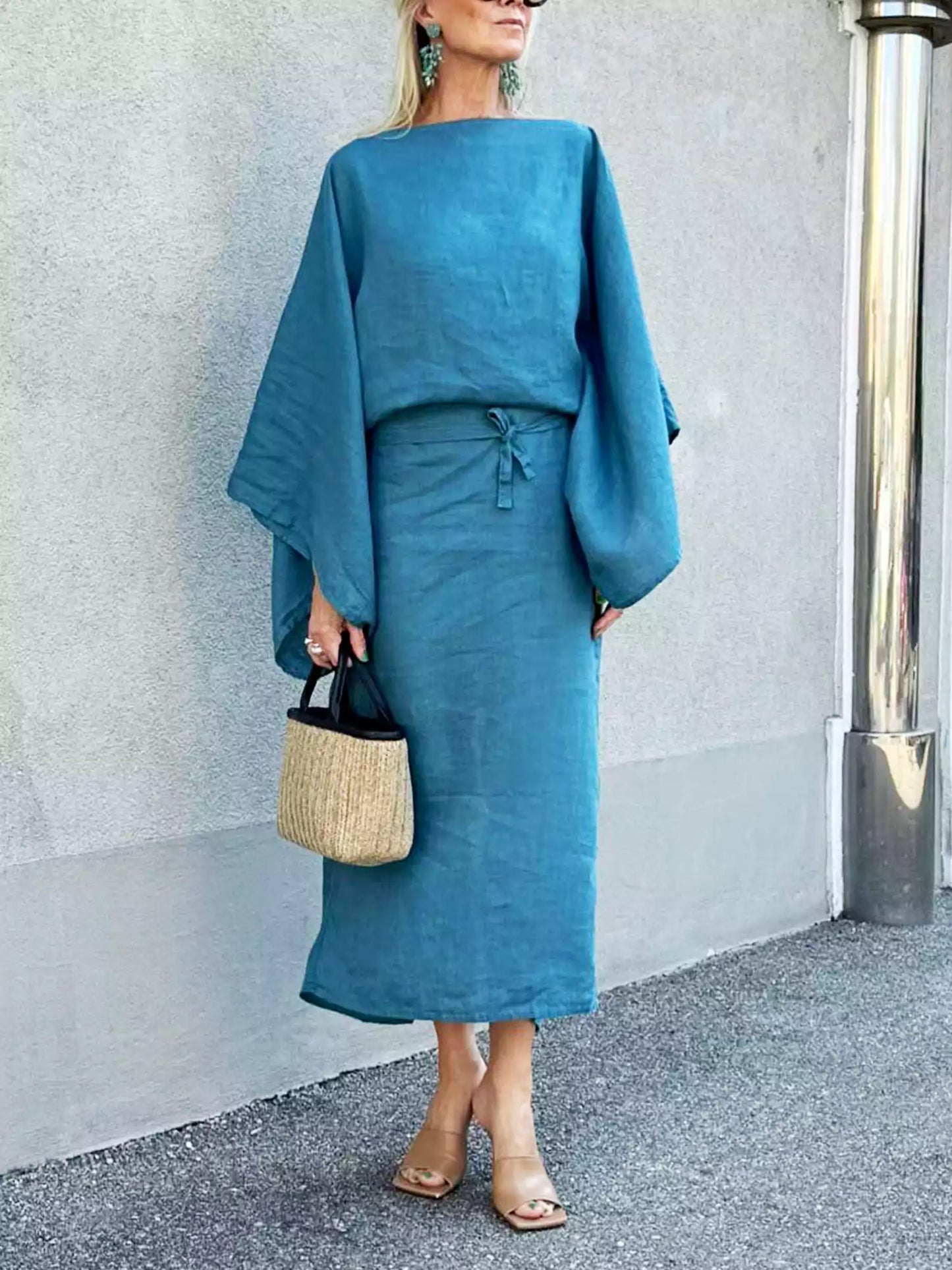 Gianna women kimono midi dress relaxed fit flowing silhouette with optional belt effortless elegant style