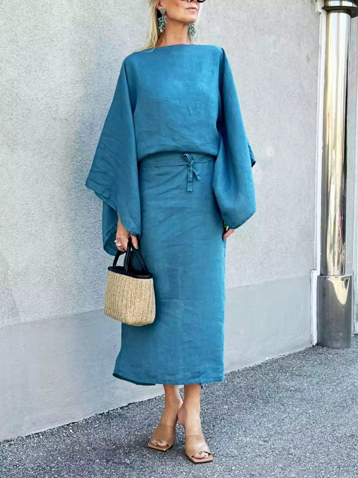 Gianna women kimono midi dress relaxed fit flowing silhouette with optional belt effortless elegant style