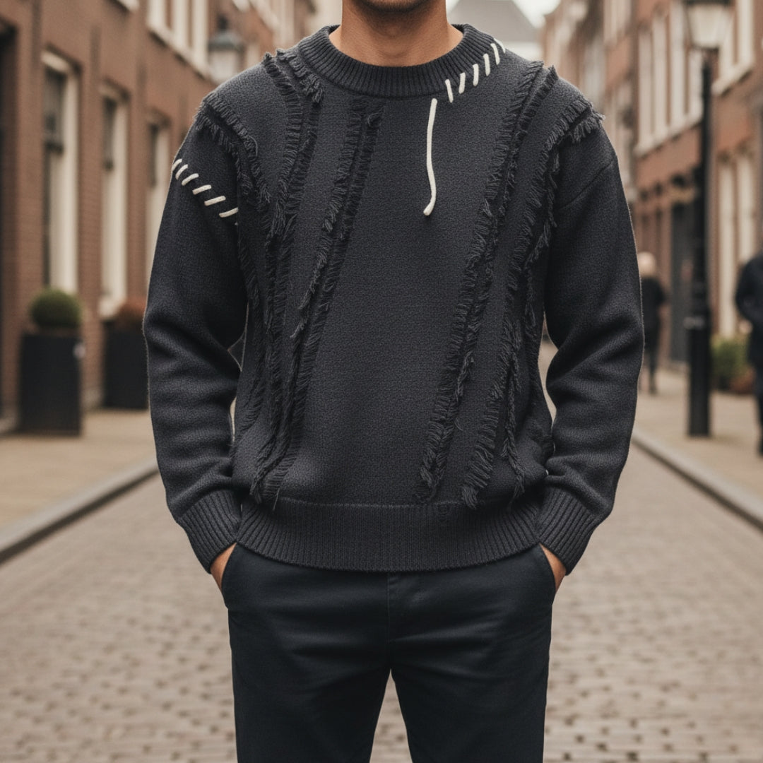 Oversized men's ripped distressed sweater relaxed streetwear knit for bold modern style