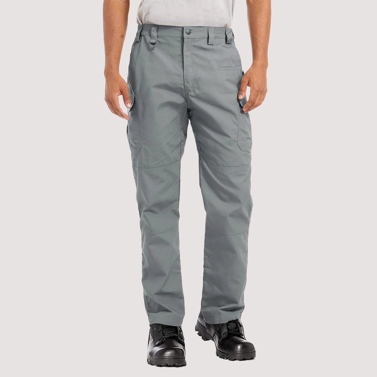 Men's tactical cargo pants ripstop water-resistant 9-pocket outdoor workwear durable gray multi-pocket