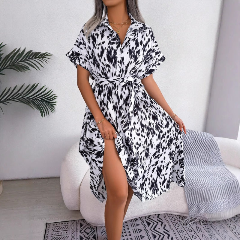 Women's bold printed breathable midi dress relaxed silhouette for weekend casual wear