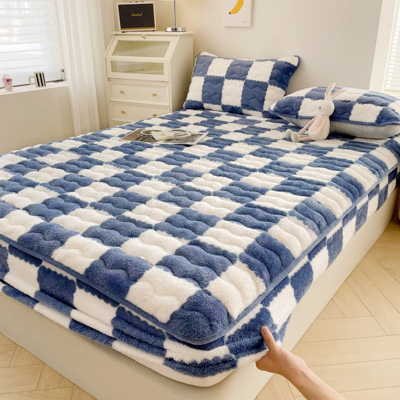 Black white checkered velvet bedding set plush milk velvet modern bedroom comfort