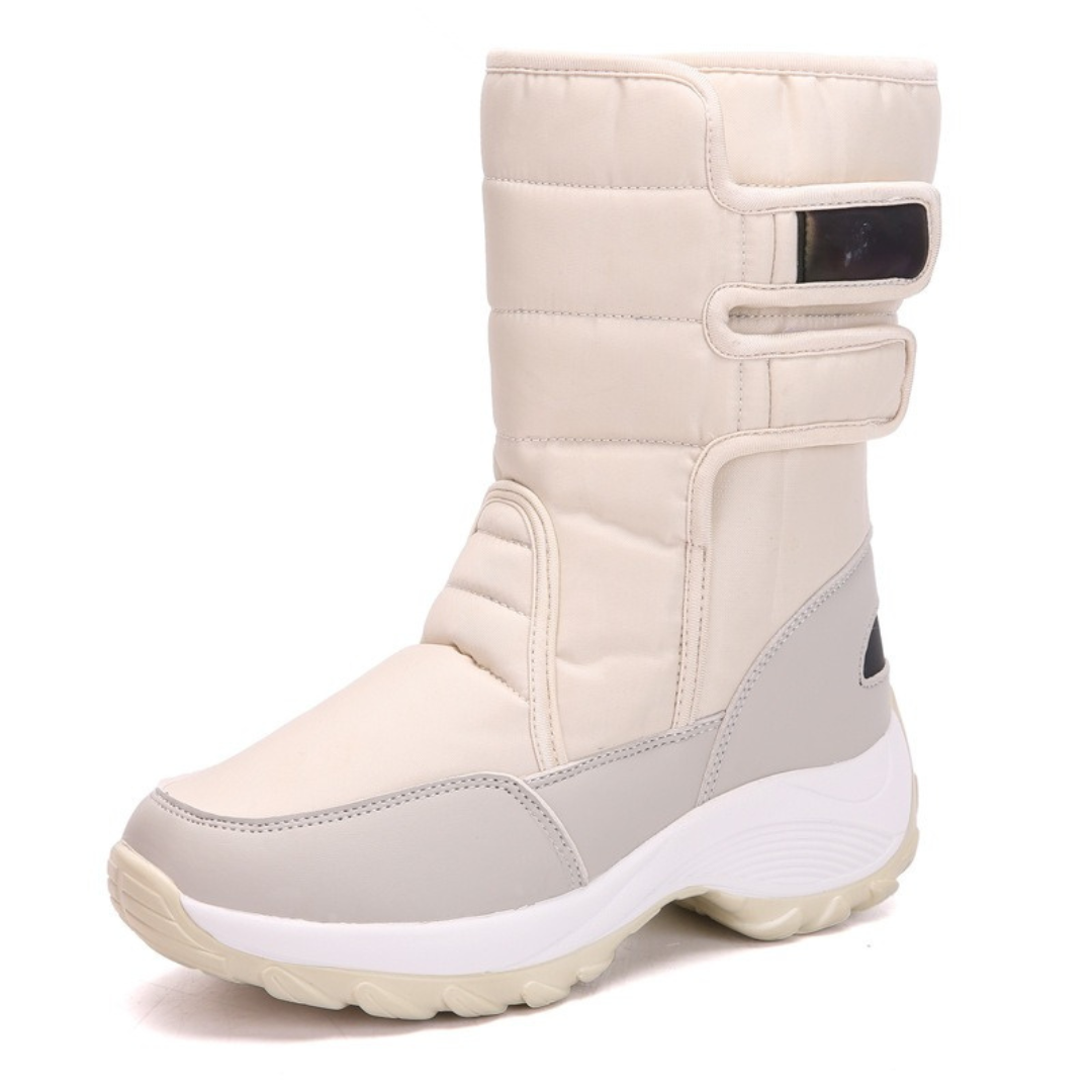 Women's black slip-on ankle boots with plush faux fur cuff, PU upper, winter-ready cozy style
