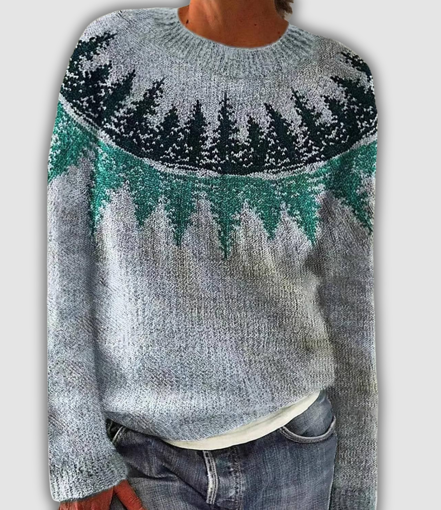 Retro Christmas sweater green forest gradient vintage holiday knit cozy soft texture festive style