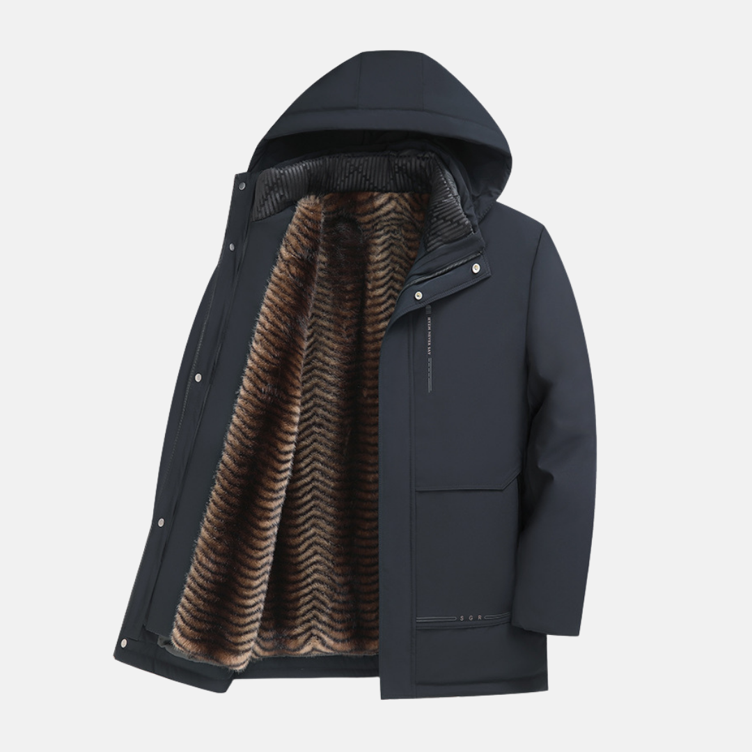 Men's hooded parka jacket weather-resistant shell detachable plush lining winter coat urban style
