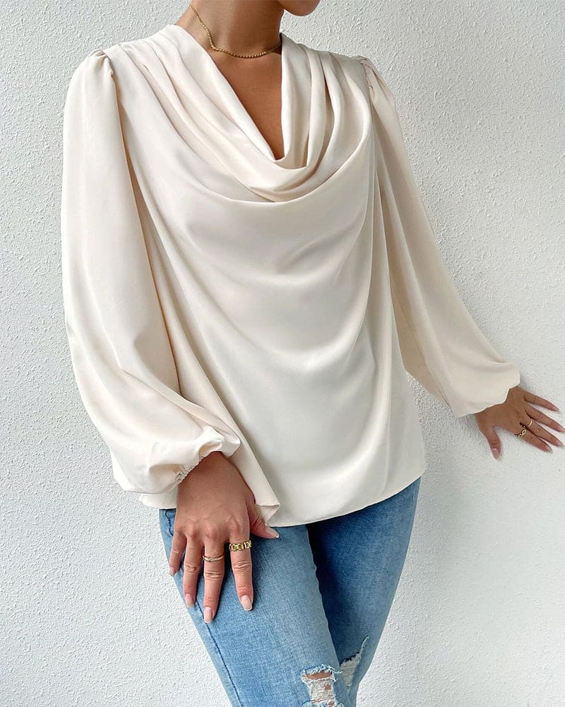 Anjali women's slim-fit long sleeve blouse, versatile tailored top for office and everyday wear