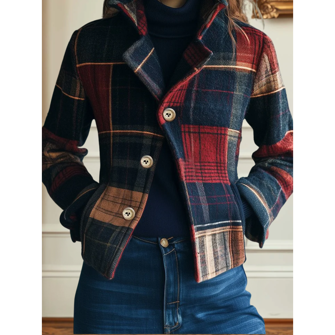 Tailored plaid button jacket structured fit, polished silhouette for office and everyday layering