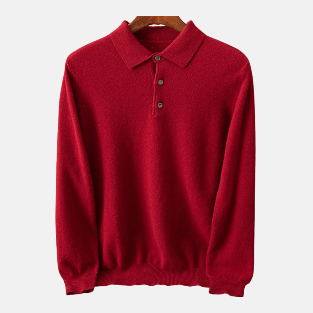Men's fine gauge knit long sleeve polo shirt, regular fit, breathable smart casual style