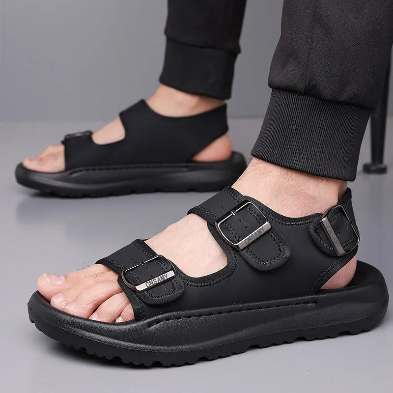 Velton buckle sandal water-resistant synthetic leather triple buckle ultra-light EVA sole casual style