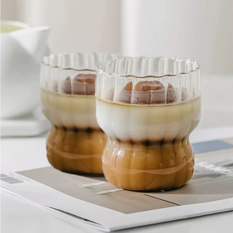 Cremora 300ml ribbed glass cup heat resistant versatile for coffee cocktails and home bar use