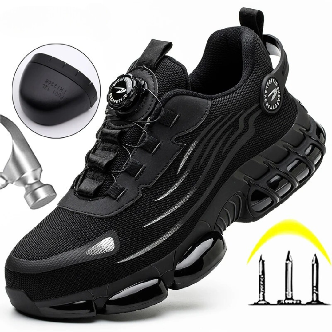 Black steel toe work shoes ISO 20345 certified low-cut safety design for industrial professionals