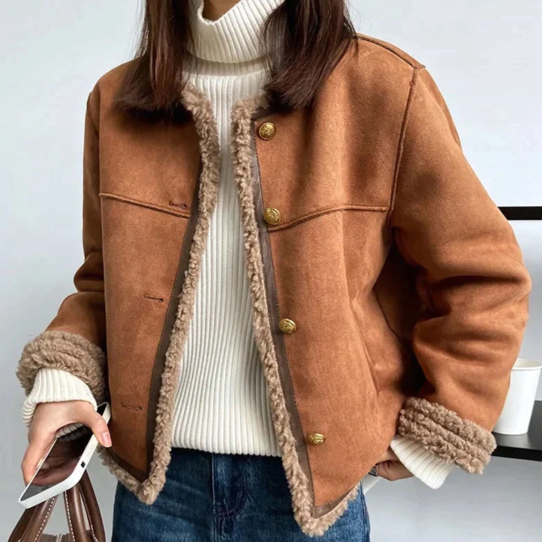 Farin women's genuine sheepskin jacket natural fur lining warm stylish cold weather outerwear