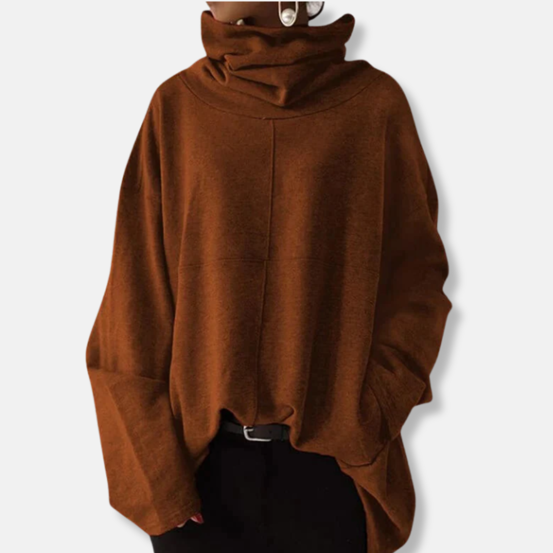 Women's oversized cotton blend pullover sweatshirt with draped cowl neck for everyday casual wear