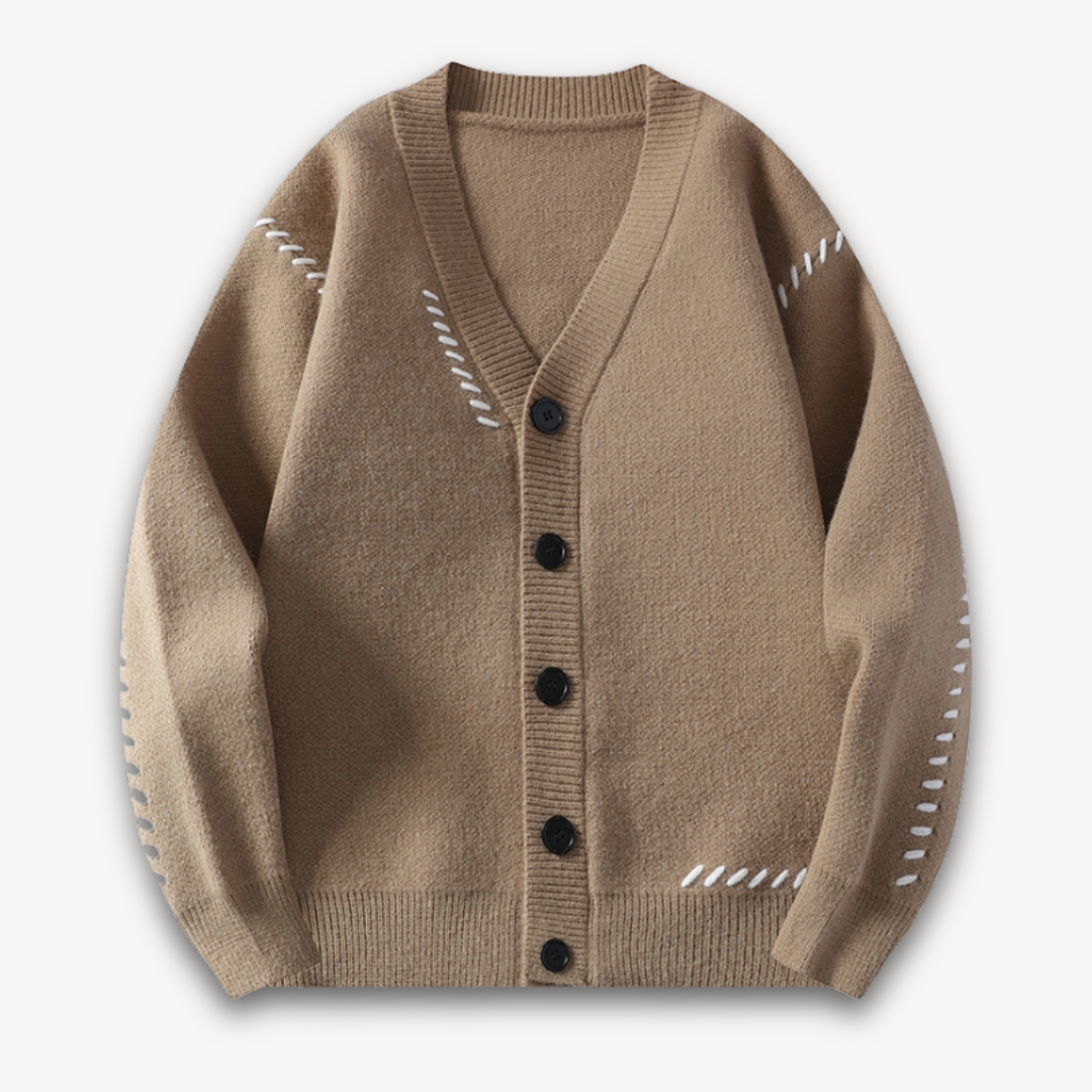 Men's cream oversized cardigan soft wool-blend knit relaxed silhouette casual layering essential