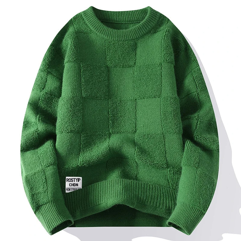 Men's slim-fit knitted wool sweater in neutral tone, modern cut for work and casual wear