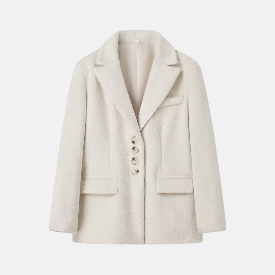 Women's oversized relaxed fit plush blazer with notched lapel and flap pockets for versatile style