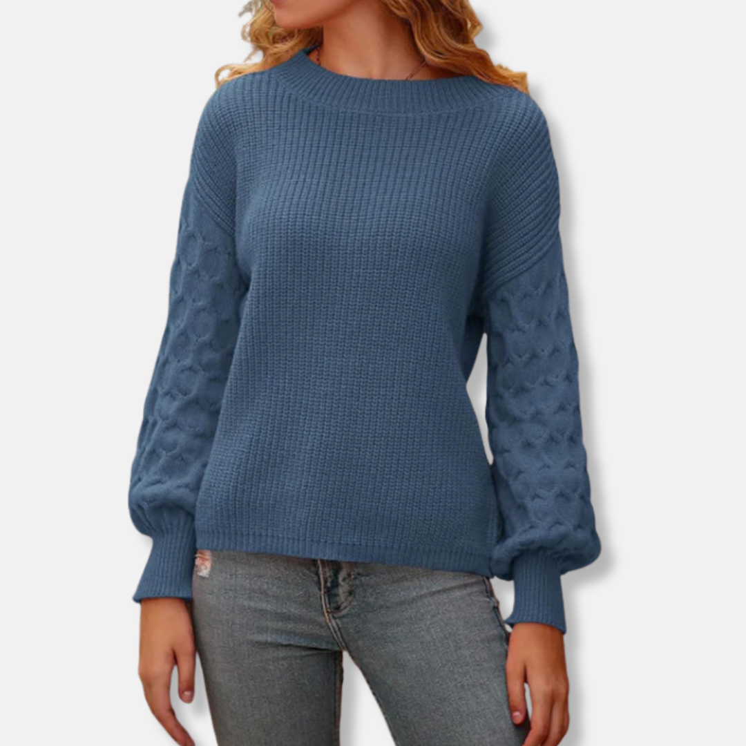 Women's knit pullover sweatshirt relaxed fit balloon sleeves round neck casual chic everyday top
